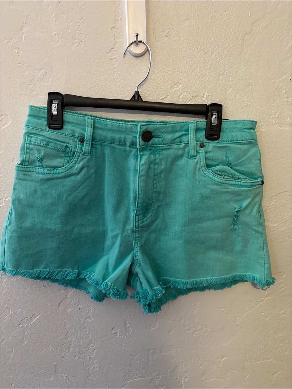 Kut from the Kloth Turquoise Frayed Denim Shorts